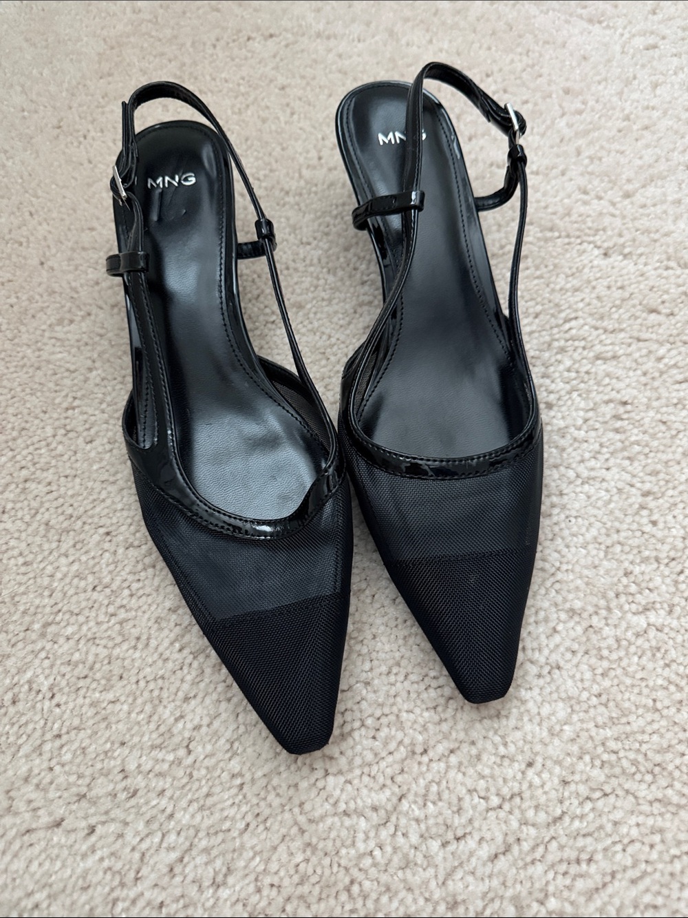 Mango Black Pointed Slingback Heels